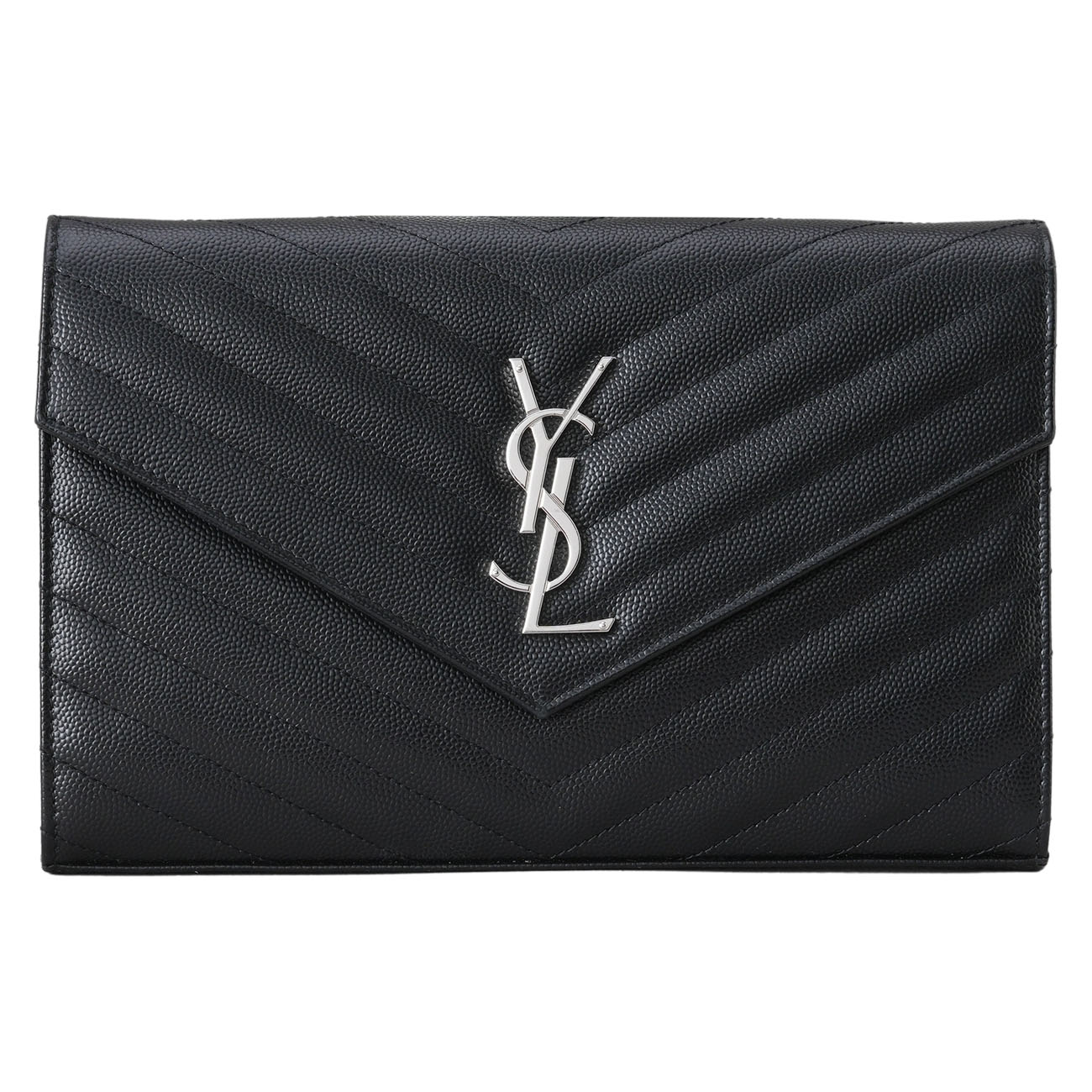 YVES SAINT LAURENT(USED)생로랑 377828 모노그램 쉐브론 체인 숄더백 블랙은장